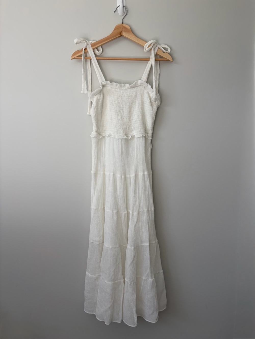 Altar'd State White Tie-Shoulder Smocked Midi Dress